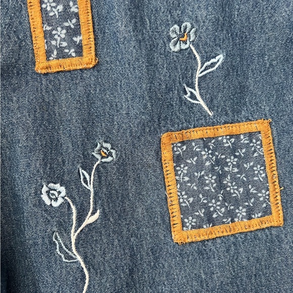 Premier International 90s Vintage Embroidered Denim Jumper Dress - Size M - Picture 4 of 8